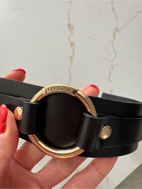 MARIEMUR Black Leather Choker Necklace with Gold Ring Accent LAST CHANCE!